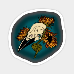 Sunflowers and crow skull Magnet