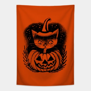 Cute Cat in Pumpkin - Halloween Tapestry