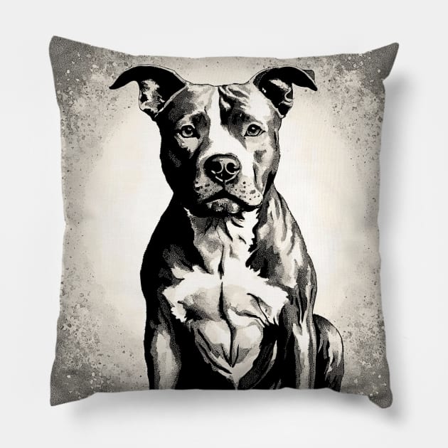 Pointilism Pitbull Terrier Pillow by Doodle and Things