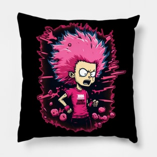 Pink Anger - Teenage frustration with wild hair Pillow