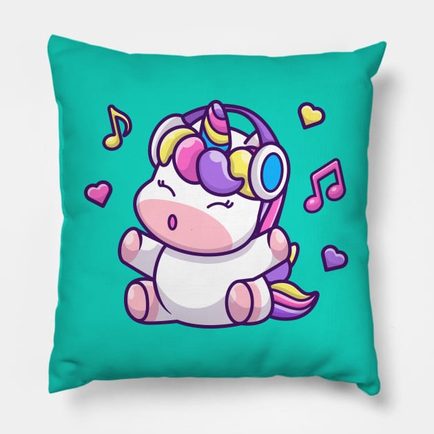 Cute Unicorn Listening Music With Headphone Pillow by Catalyst Labs