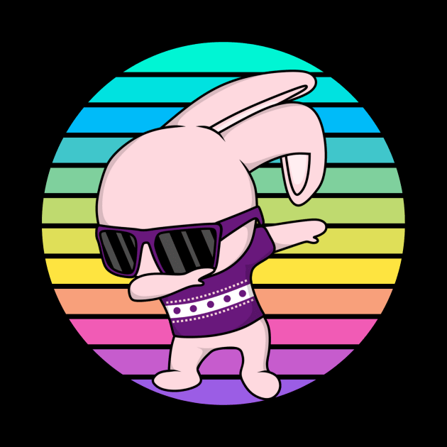 Funny Bunny Rabbit Dabbing with Rainbow Sunset by Calmavibes