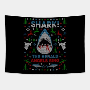 Shark the Herald Angles Sing Great White Ugly Christmas Sweater Party Tapestry