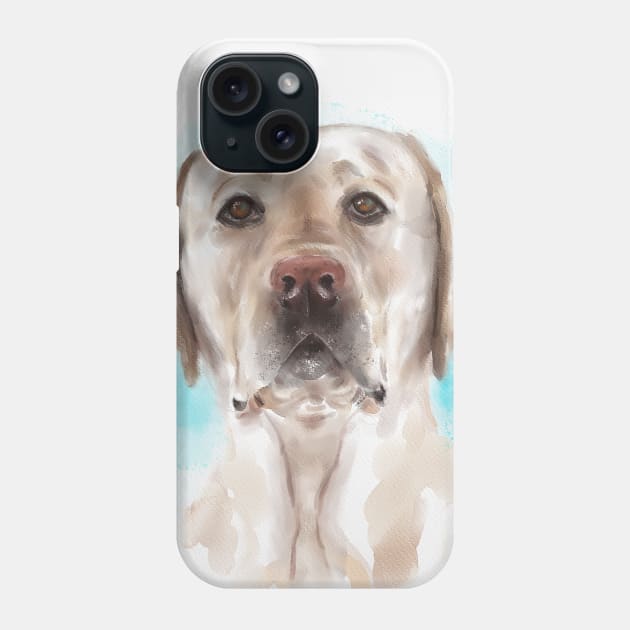 Watercolor Portrait of a Curious Yellow Labrador on a Light Blue Background Phone Case by ibadishi