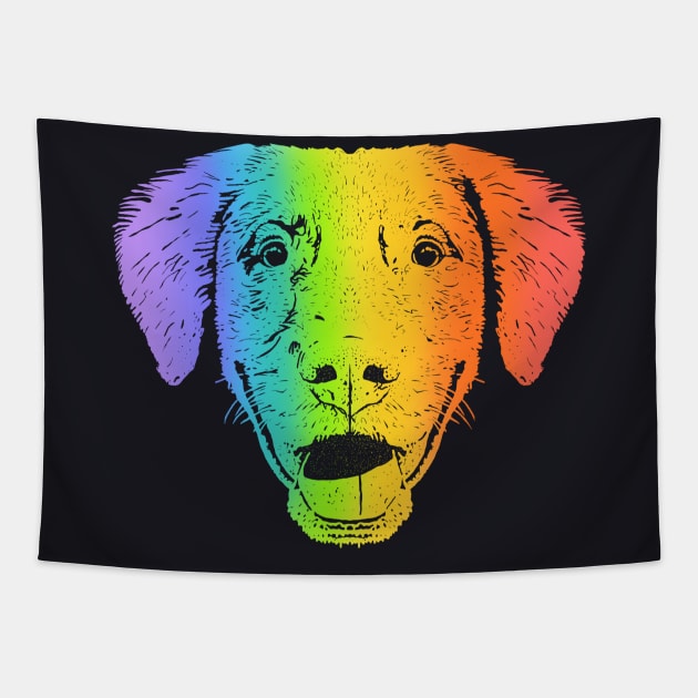 Rainbow Toller Pup Tapestry by childofthecorn