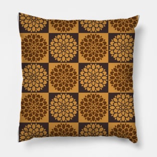 Dahlia Flower Checkerboard in Golden Chocolate Pillow