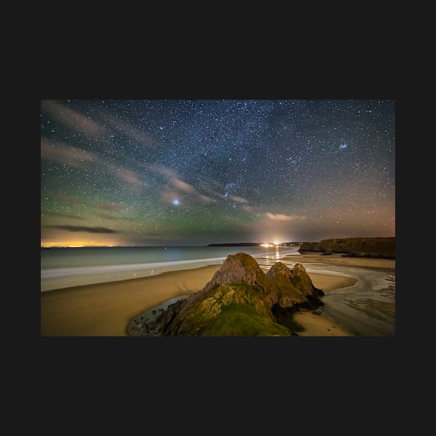 Three Cliffs Bay, Gower at Night with Sirius by dasantillo