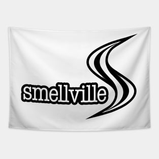 Smellville Logo White with Black Outline Tapestry