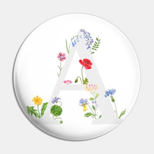 botanical monogram alphabet A wildflowers Pin