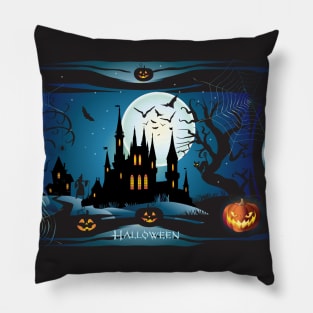 Dark Haunted House Halloween Party Festival Modern abstract design, pumpkin, magic night sky and more / Holiday Pillow