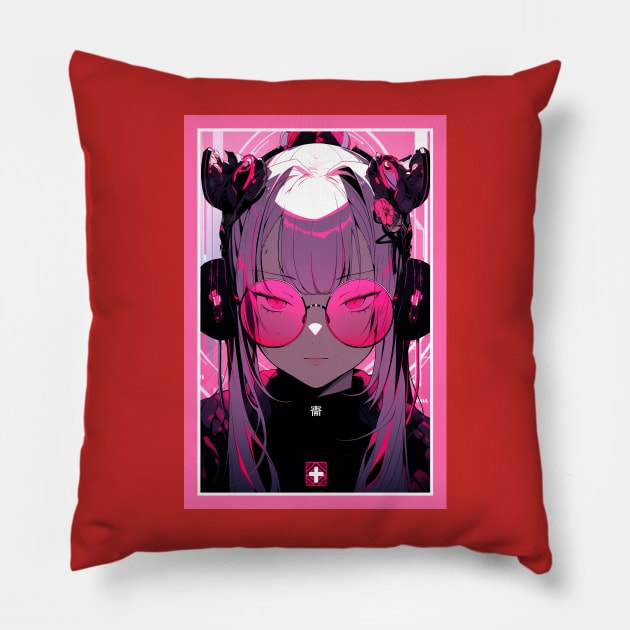Aesthetic Anime Girl Pink Rosa Black | Quality Aesthetic Anime Design | Chibi Manga Anime Art Pillow by AlNoah