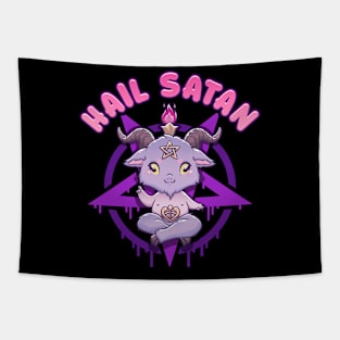 Hail Satan Death Metal Cute Pentagram Baphomet print Tapestry