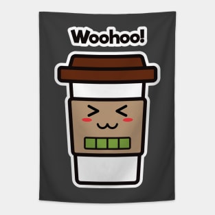 Woohoo! | Coffee Cup | Charging | High Battery | Cute Kawaii | Dark Gray Tapestry