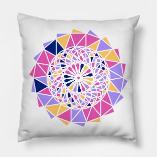 Digital geometric mandala with repeated shapes in random bright neon colors Pillow