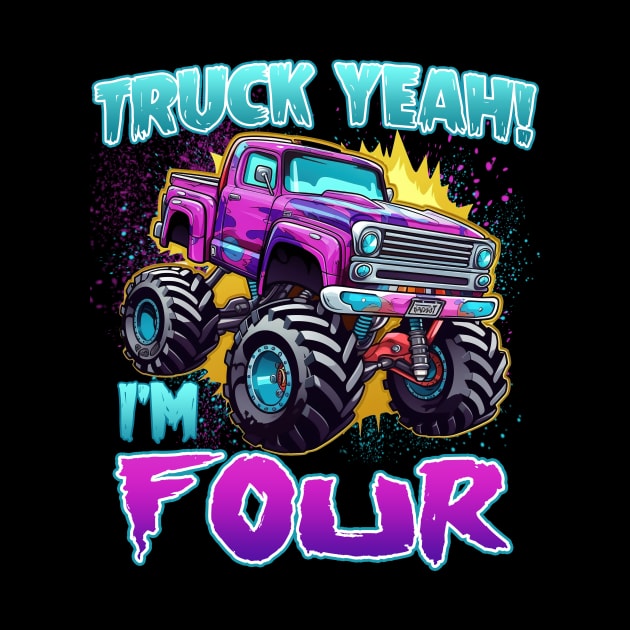 Truck yeah Birthday Tee Four year old Girl Tee Monster Truck Birthday Country Birthday Kids by ttao4164