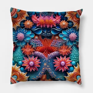 Whimsical Underwater Symphony - Vibrant Coral Reef Pattern Pillow