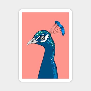 Peacock Portrait ( coral ) Magnet