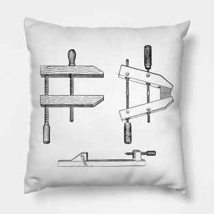 Wooden clamps, vintage woodworking book illustration Pillow