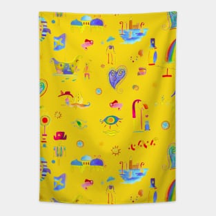 Palyful figurative circus yellow Tapestry