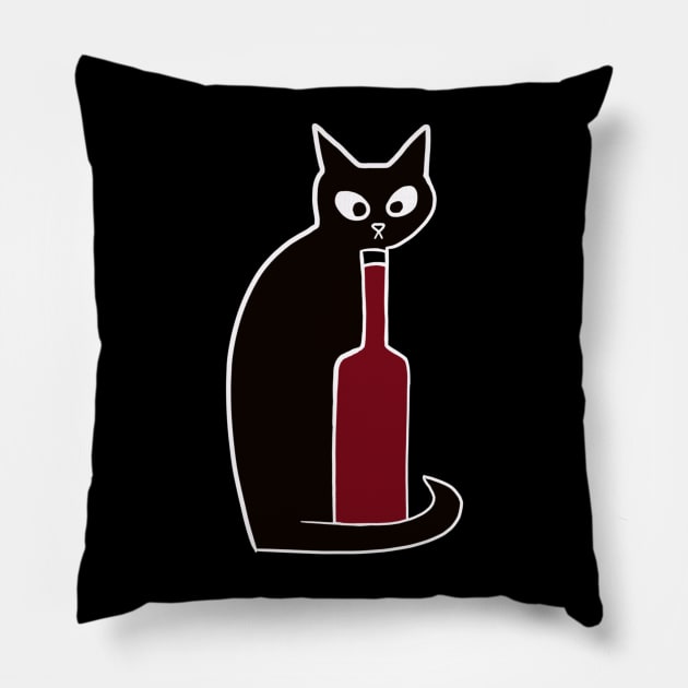 Black Cats Love Red Wine Pillow by HouseofRoc