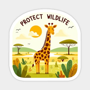 Giraffe in the Savannah - Protect Wildlife Magnet