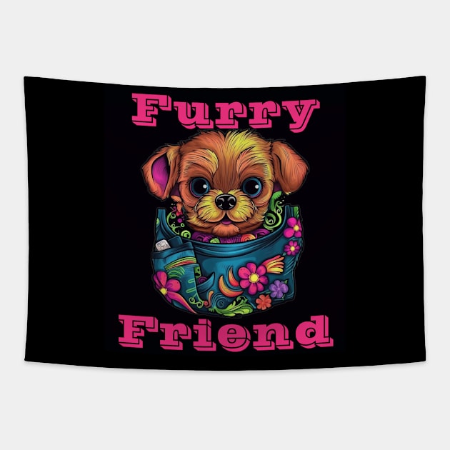 Dog In Pocket Funny Puppy For Dog Lovers Tapestry by BukovskyART