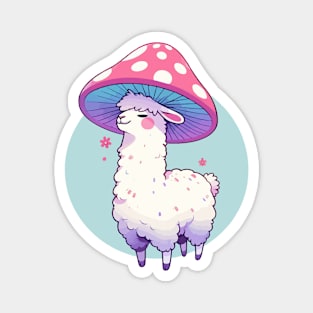 Kawaii simple smiling llama in Mushroom Hat Magnet