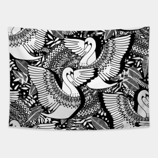 Stylish Swans in Monochrome Black and White Tapestry