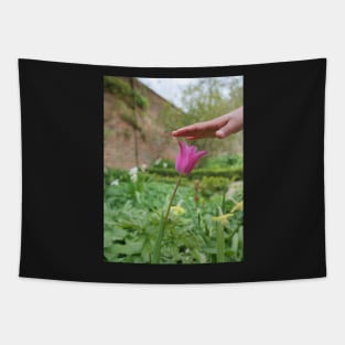 Red Tulip flower and kids hand Tapestry