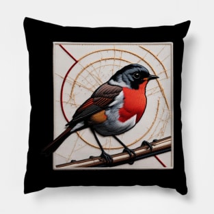 Red-breasted Robin Embroidered Patch Pillow