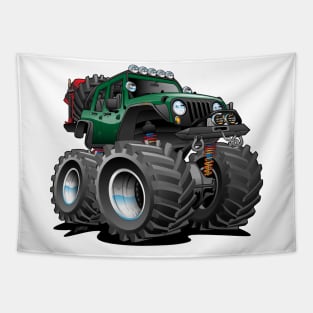 Off road 4x4 green jeeper cartoon Tapestry