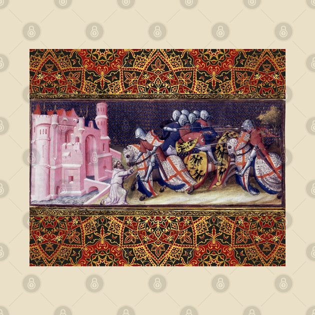 Galahad combatting the brothers of the Castle of Maidens,receiving a key Arthurian Legends Medieval Miniature by BulganLumini