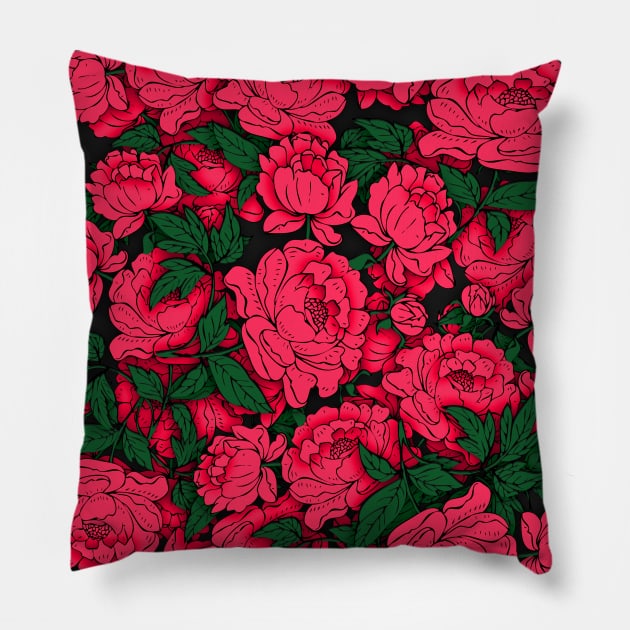 Red Peonies #2 Pillow by RockettGraph1cs