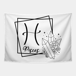 Pisces Zodiac Sign Floral Crystal Design Tapestry