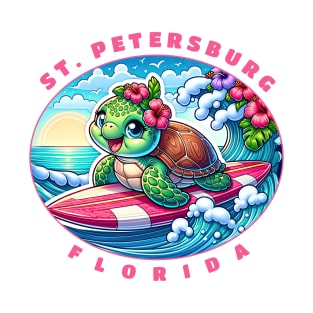 St. Peterburg Florida Girls Cute Surfing Sea Turtle T-Shirt