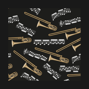 trombones and music notes - black T-Shirt