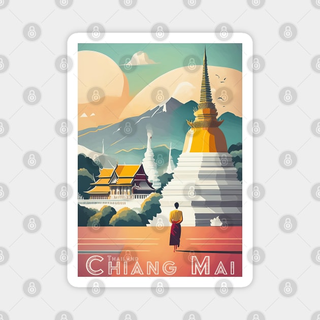 Vintage Retro Chiang Mai Serenity Magnet by POD24