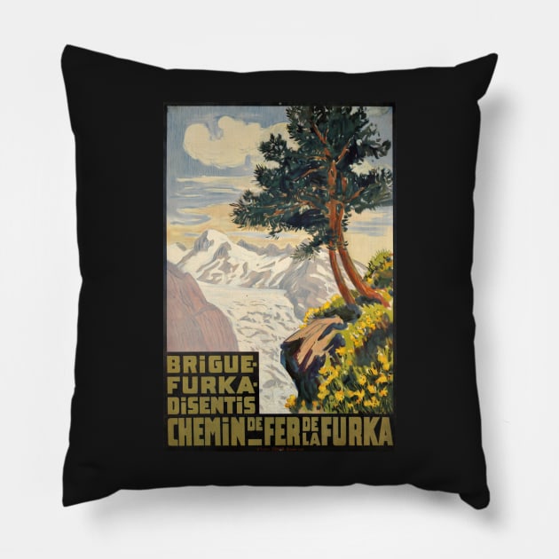 Brigue-Furka-Disentis, Chemin de Fer de la Furka,Travel poster Pillow by BokeeLee