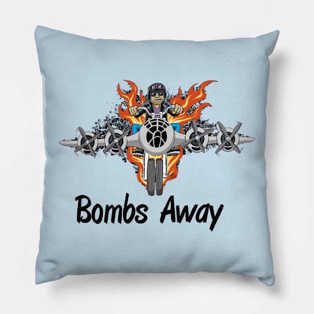 Biker Aircraft Mash up Hand drawn design Pillow by Funky Aviation