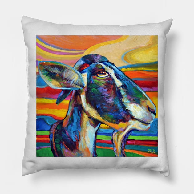 Colorful Black Goat at Sunset Pillow by RobertPhelpsArt