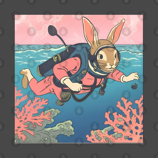 Funny Scuba Diver of a Rabbit Bunny Dad Scuba Diving Season of Corals by wigobun