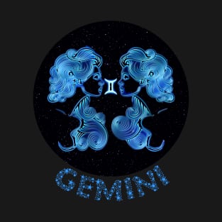 Blue Artistic Zodiac Sign GEMINI T-Shirt