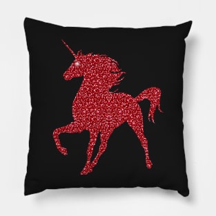 Red Faux Glitter Magical Unicorn Pillow