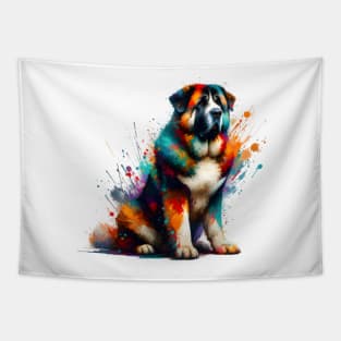 Abstract Colorful Splash Central Asian Shepherd Dog Art Tapestry