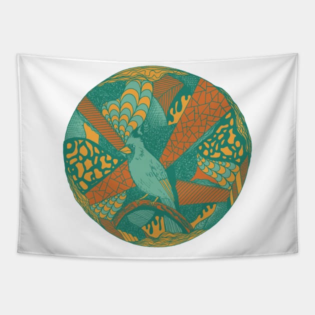 Mountain Green Circle of The Northern Cardinal Tapestry by kenallouis