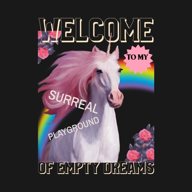 White Unicorn Horse Surreal Playground Empty Dreams by TV Dinners