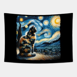 Tortoiseshell Starry Night Inspired - Artistic Cat Tapestry