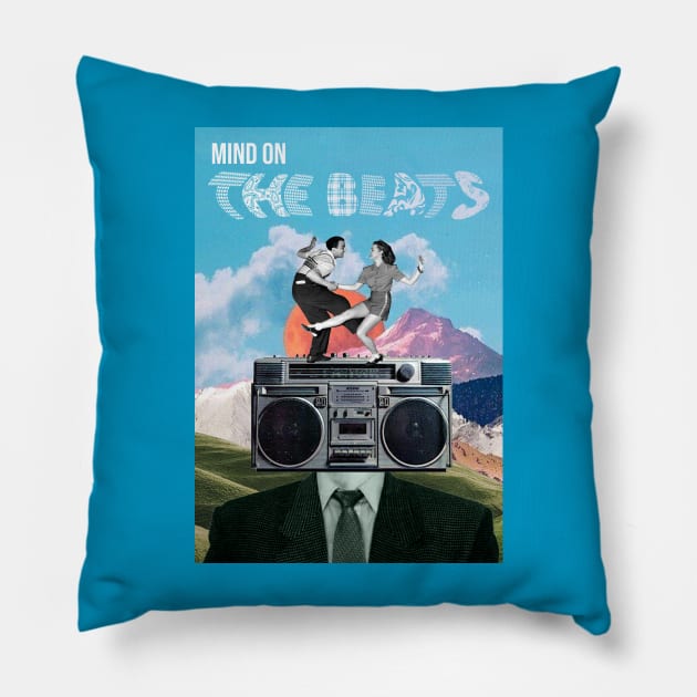 Mind on the beats - Unique Collage Artwork Original Design Tee, Urban,Street Style Splatter,Vibrant Vision,Abstract Artistic Pillow by ACupOfARTS