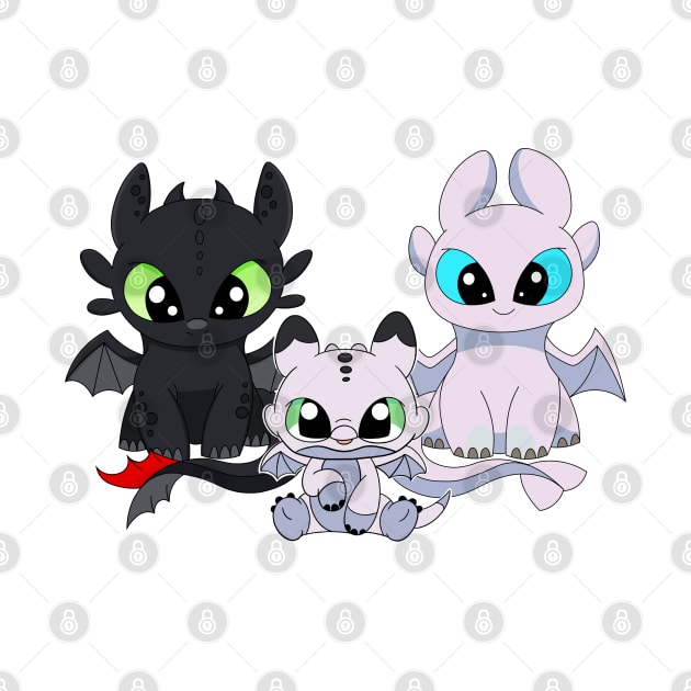 Fury family with baby girl dragon, toothless dragon mama, parents gift by PrimeStore