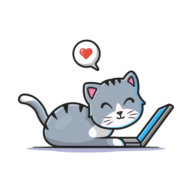 Cute Cat Working On Laptop With Coffee Cup Cartoon Vector Icon Illustration (3) by Catalyst Labs